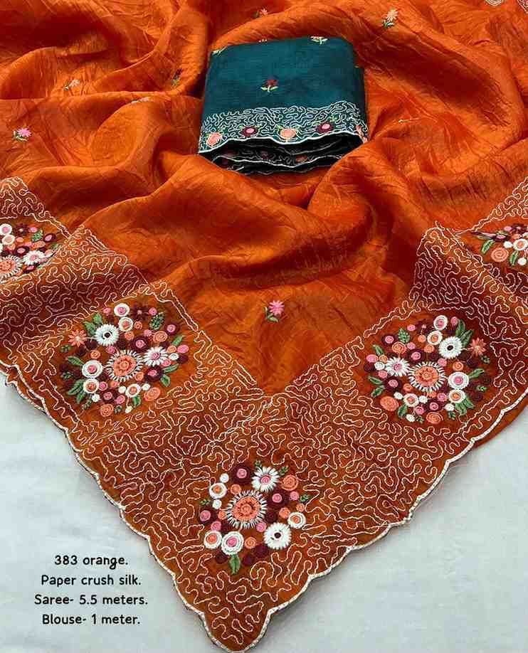 Kc 067 Festive Wear Embroidered Crush Silk Saree Wholesale Market Surat